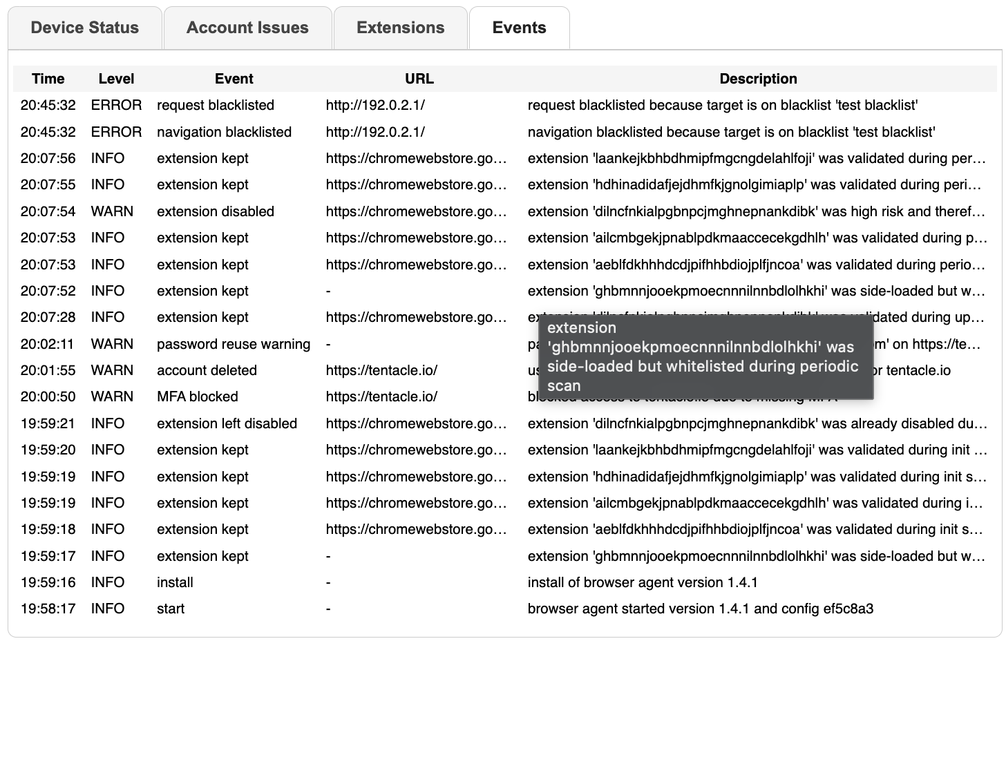 Device Dashboard Screenshot