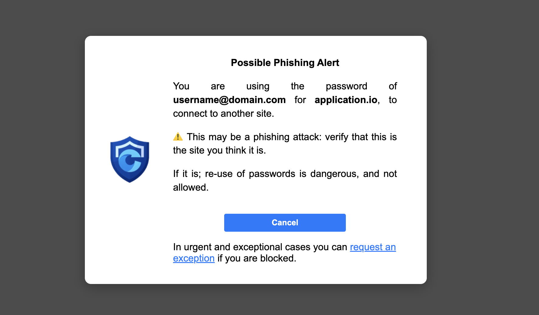 Phishing alert